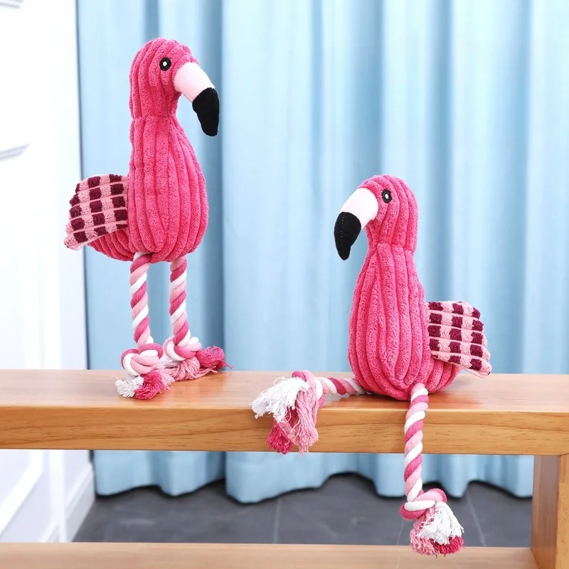 Cute Flamingo Plush Dog Toys Funny Interactive Squeaky Chew Ropes Toys For Small Large Pets Teeth Cleaning Supplies