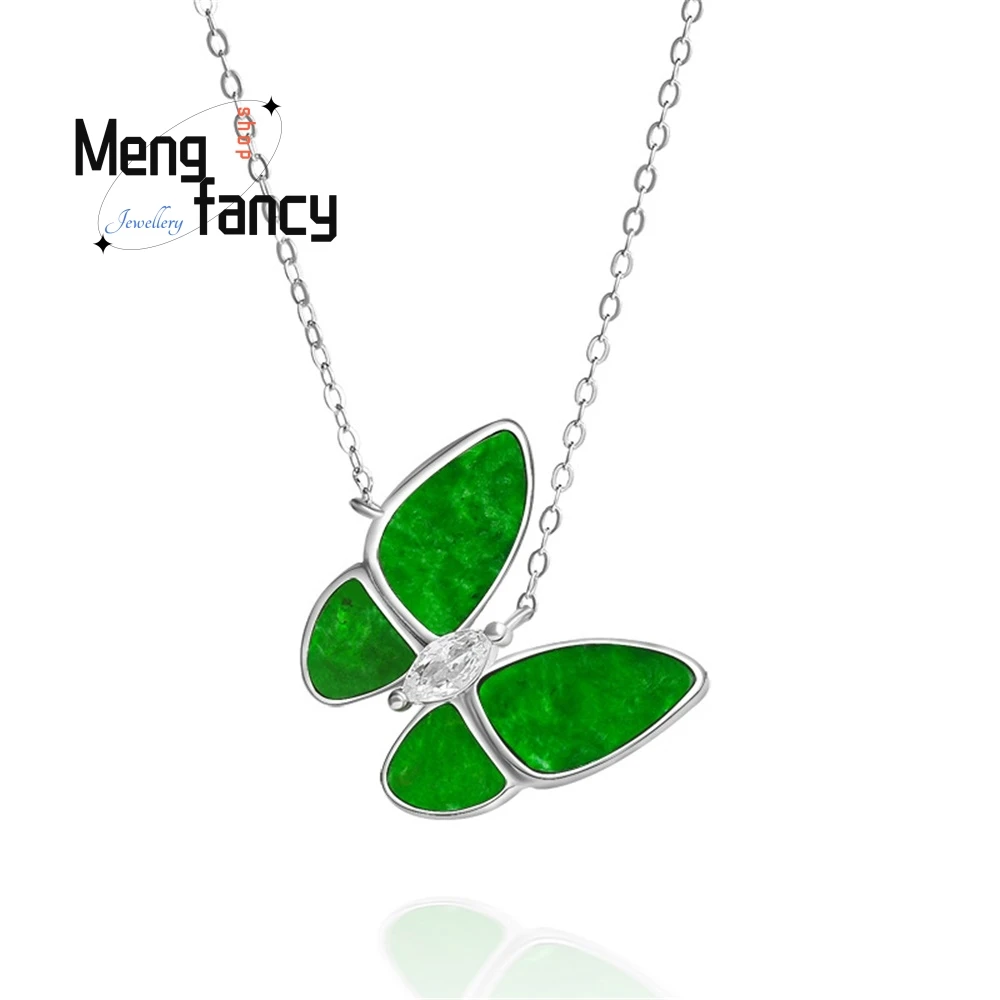 

Натуральный бирманский цветок ЯнВА класса А, синяя нефритовая бабочка S925, серебряная инкрустация ледяным нефритом, женский комплект цепочки, бестселлер