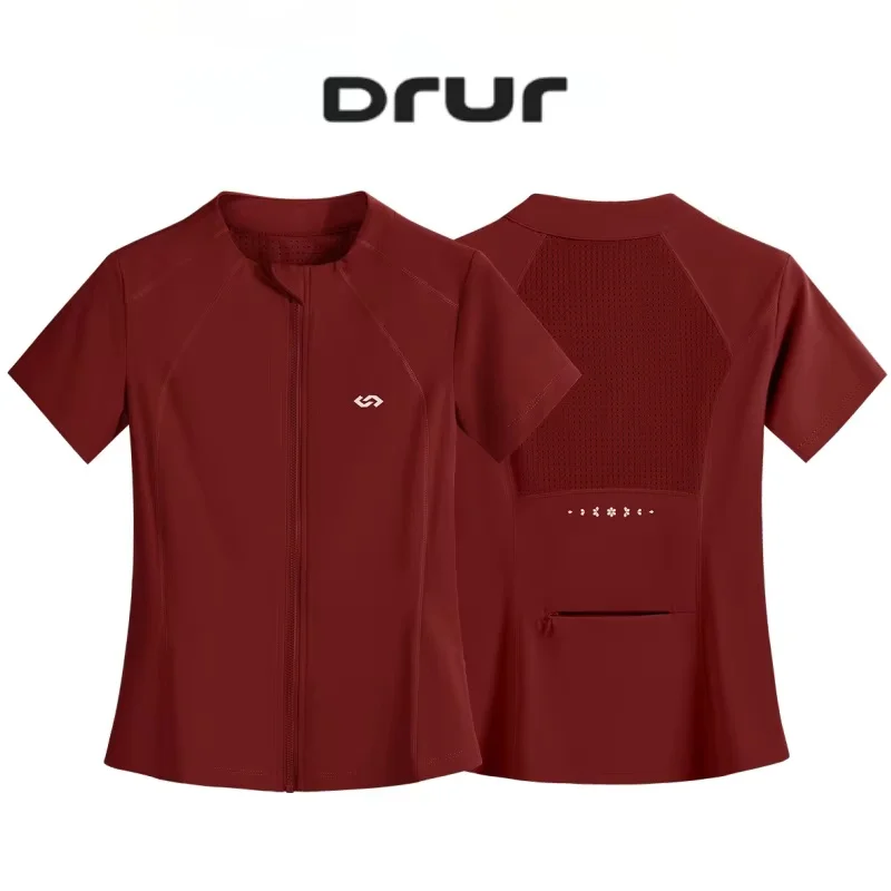 DRUR Women Yoga Shirt Summer Lightweight Breathable Fitness Top with Full Zipper Short Sleeve Workout Jacket Running Gym Clothes