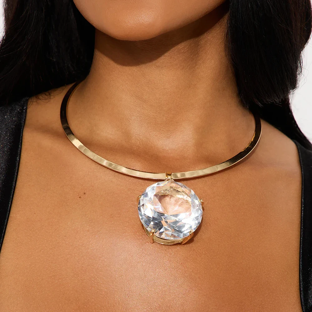 Declaração grande pingente redondo torques gargantilha para mulheres atacado exagerado strass colar acessórios de festa presente