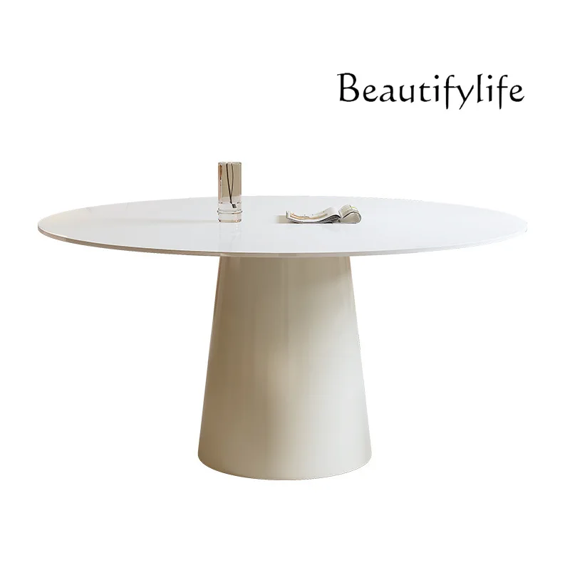 Cream wind rock slab round dining table small apartment French household dining table