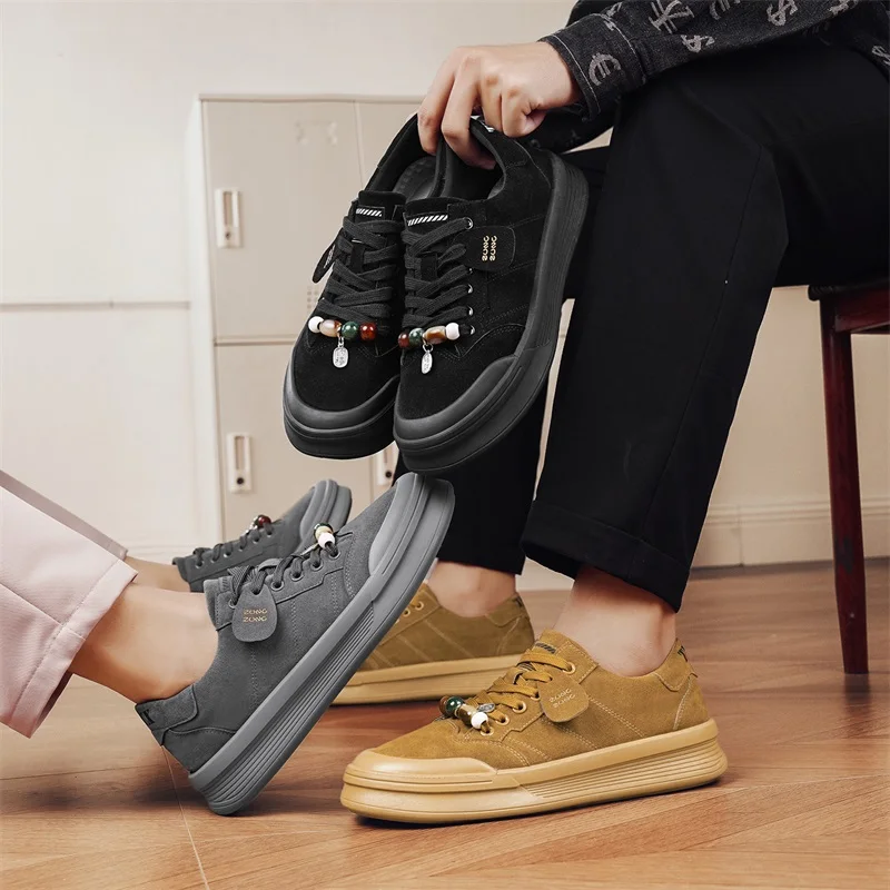 

1990 beaded suede panel shoes for casual wear, thick-soled versatile shoes, men's trendy shoes for all seasons.