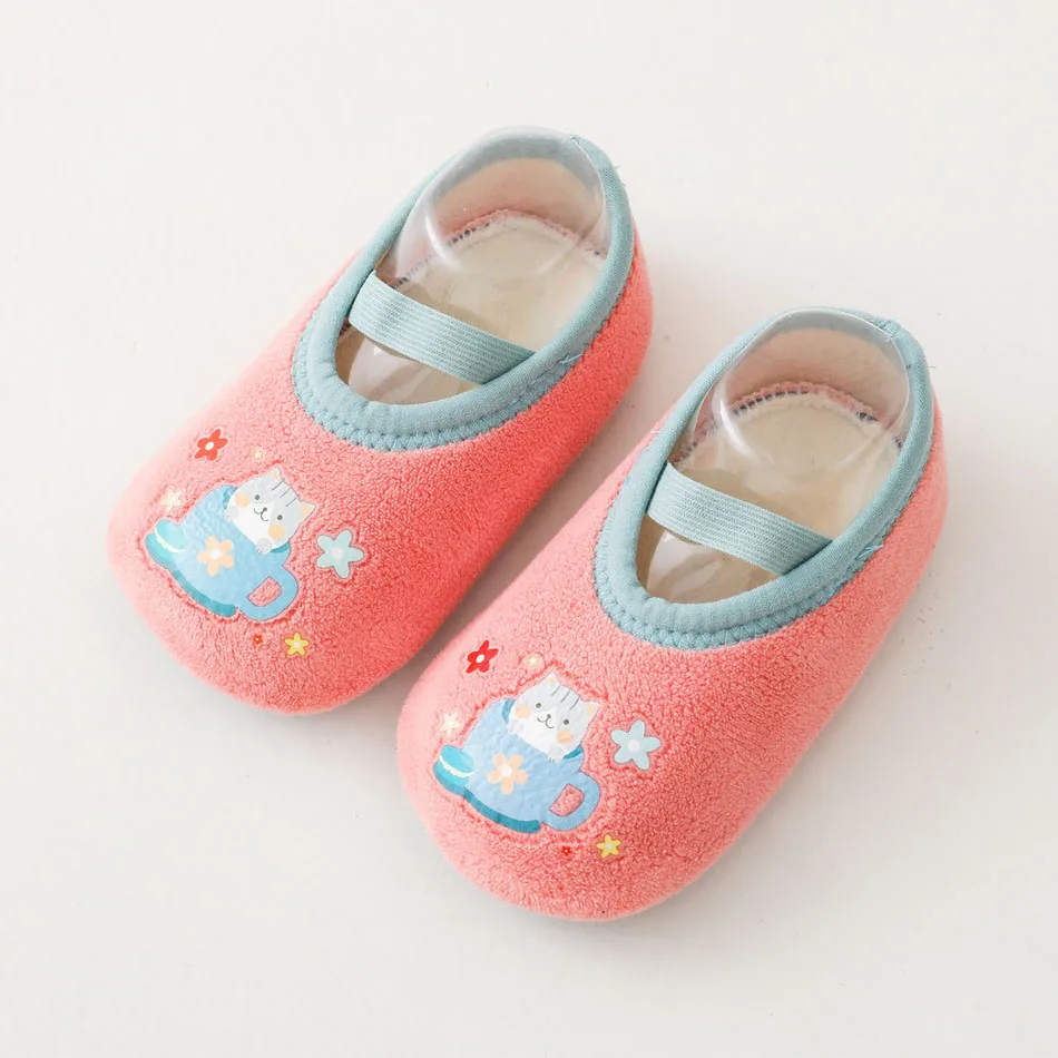 

Toddler Flats Kids Fleece Winter Cartoon Animal Warm Cozy First Walkers Infant Anti-Slip Sponge Sole Prewalker Baby Floor Socks