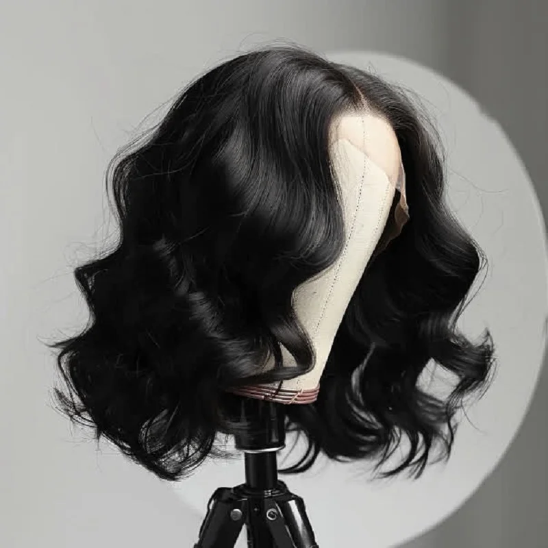 

13x4 200 Density Natural Body Wave Short Bob Frontal Wigs Brazilian Remy Hair 100% Human Hair Wigs HD Transparent Lace For Women