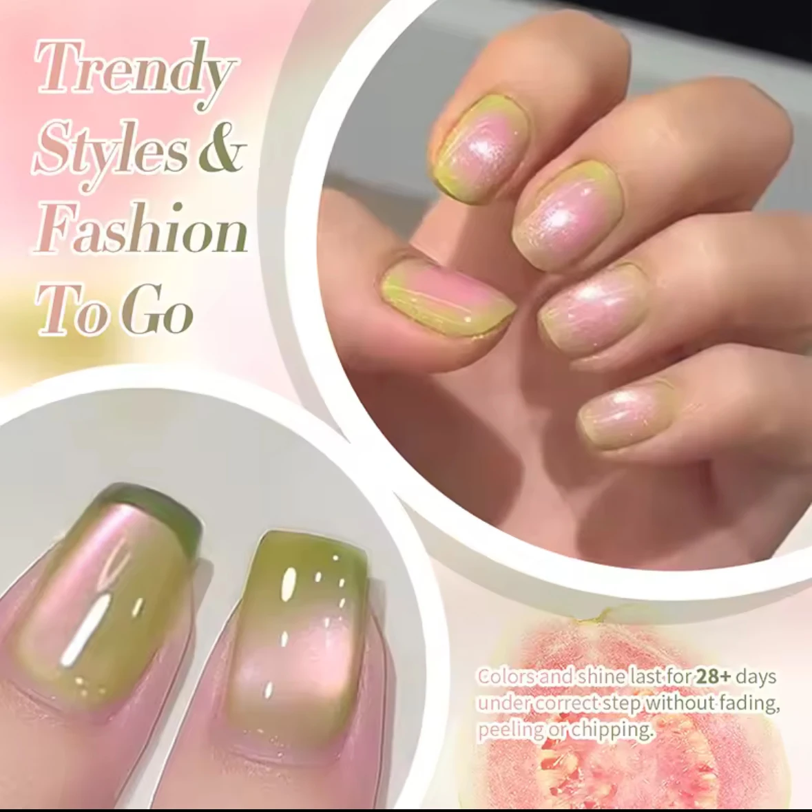 12ML 2025 Nuevo Esmalte de uñas en gel Guava Cat Eye - Sombra verde uva con efecto blanqueador, acabado de ojo de gato con cuentas de vidrio de doble luz