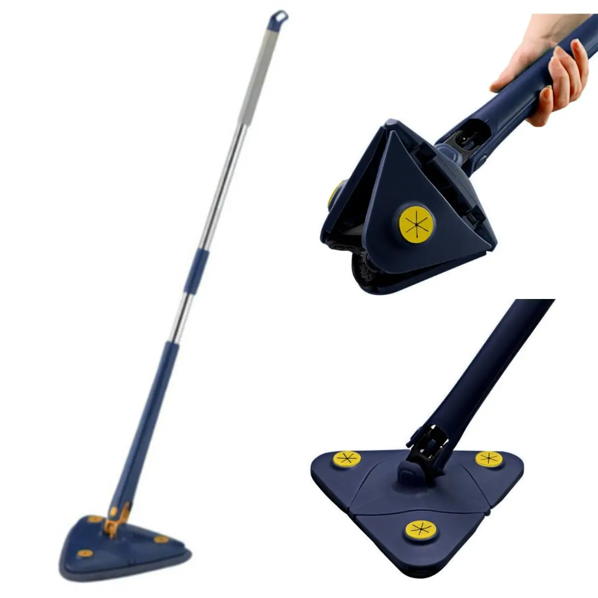 UNTIOR Adjustable Cleaning Mop Glass Floor and Wall Cleaner 360 Rotating Triangular Mop with Handle Magic Squeegee Deep Cleaning