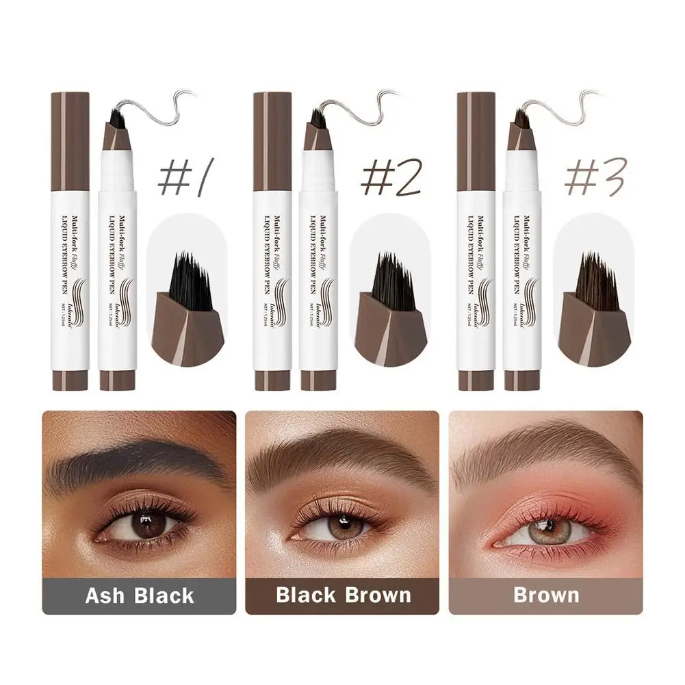3Colors Eyebrow Pen Waterproof 4 Split Tip Eyebrows Eyebrow Makeup Waterproof Eyebrow Tattoo Pen Pencil Pen Liquid Black Q6J5