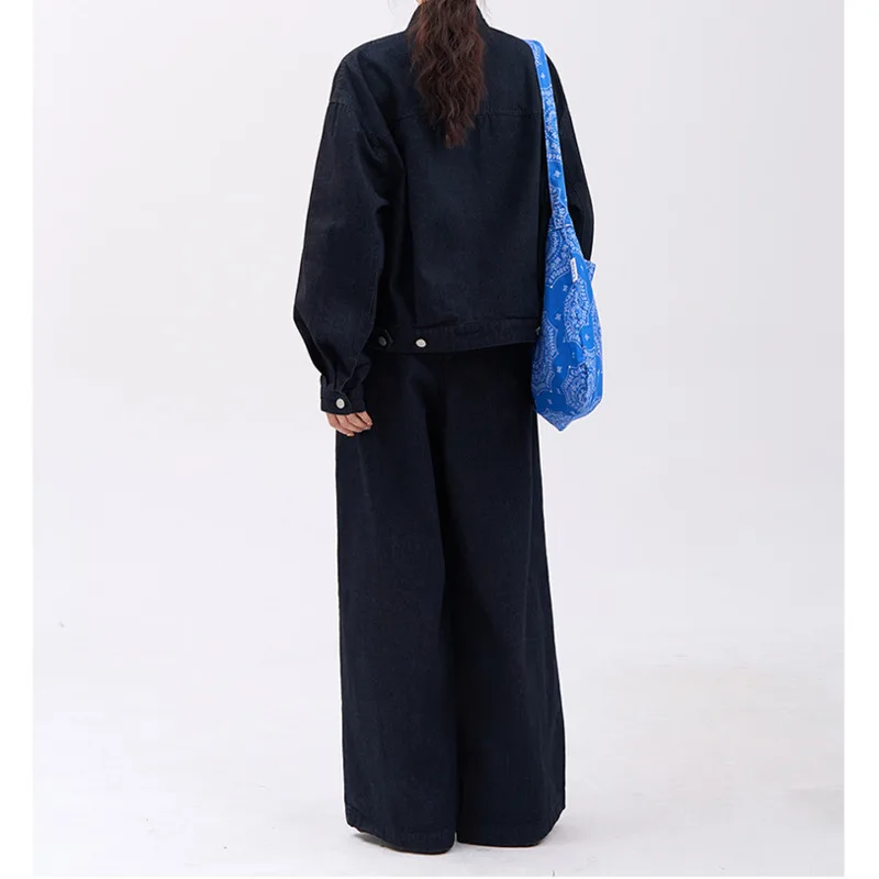 Kwtx feminino 2 peças denim conjunto cor sólida casual vintage jaqueta & calças zip-up de alta qualidade primavera verão 2025 na moda streetwear