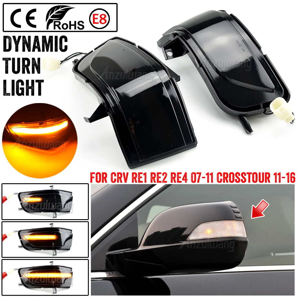 

2pcs Dynamic Blinker For Honda CRV 2007-2011 CR-V III LED Turn Signal RE1 RE2 RE4 flowing Mirror light Arrow Crosstour 2012-2016
