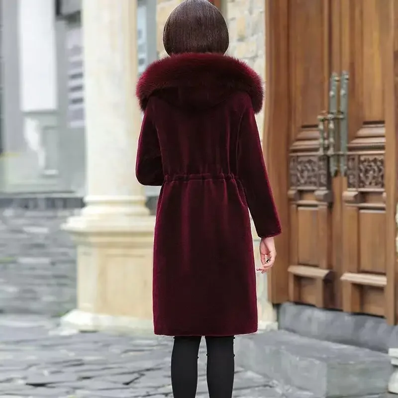 Giacca con cappuccio invernale donna cappotto in pelliccia sintetica cappotto da donna autunno caldo cappotto in pelliccia sintetica lungo parka Femme moda cappotti soffici rosso