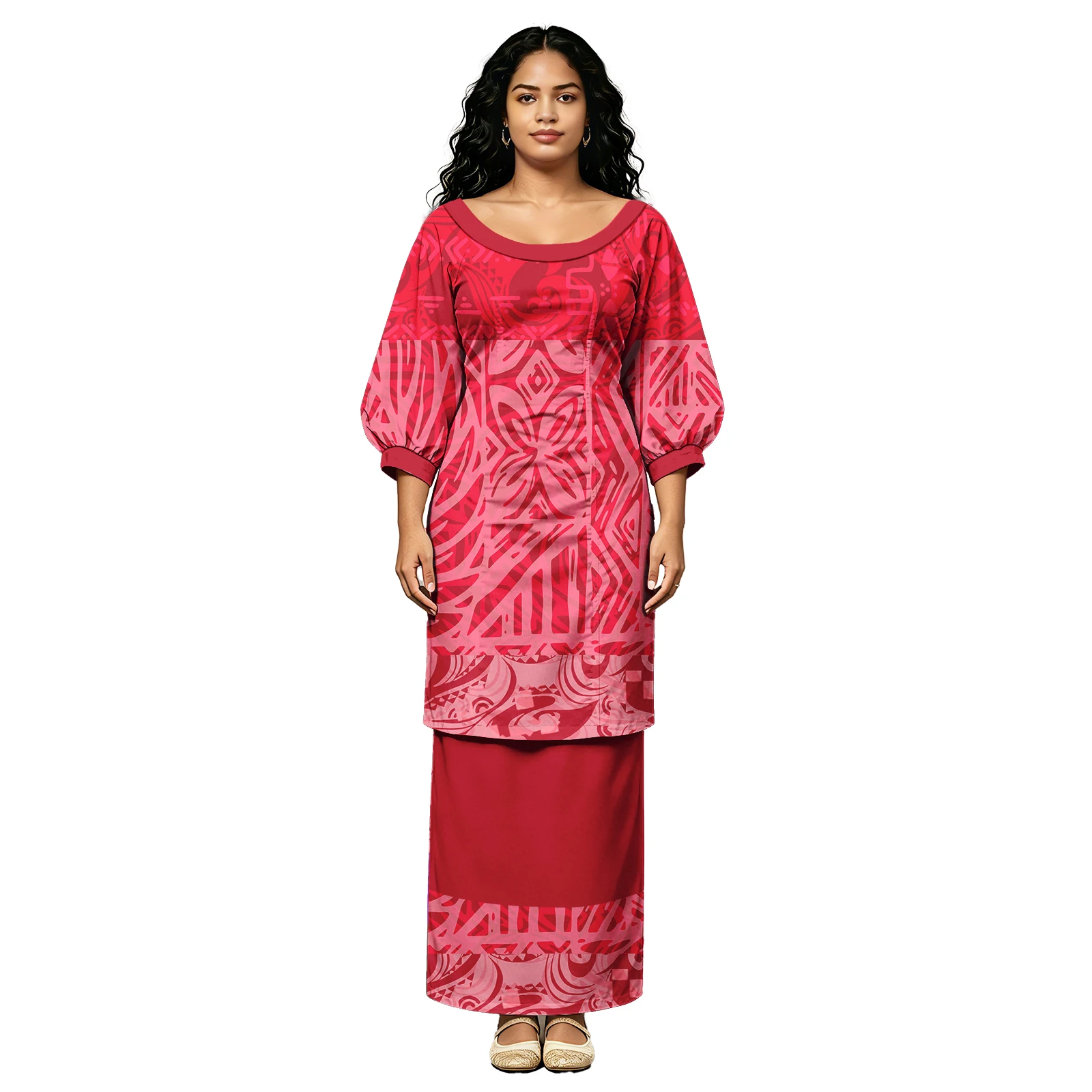 Hawaiian Prom Creativity Design Puletasi Women Puff Sleeve Samoan Puletasi Polynesian Church Tribal Style Women Dress for Ladies