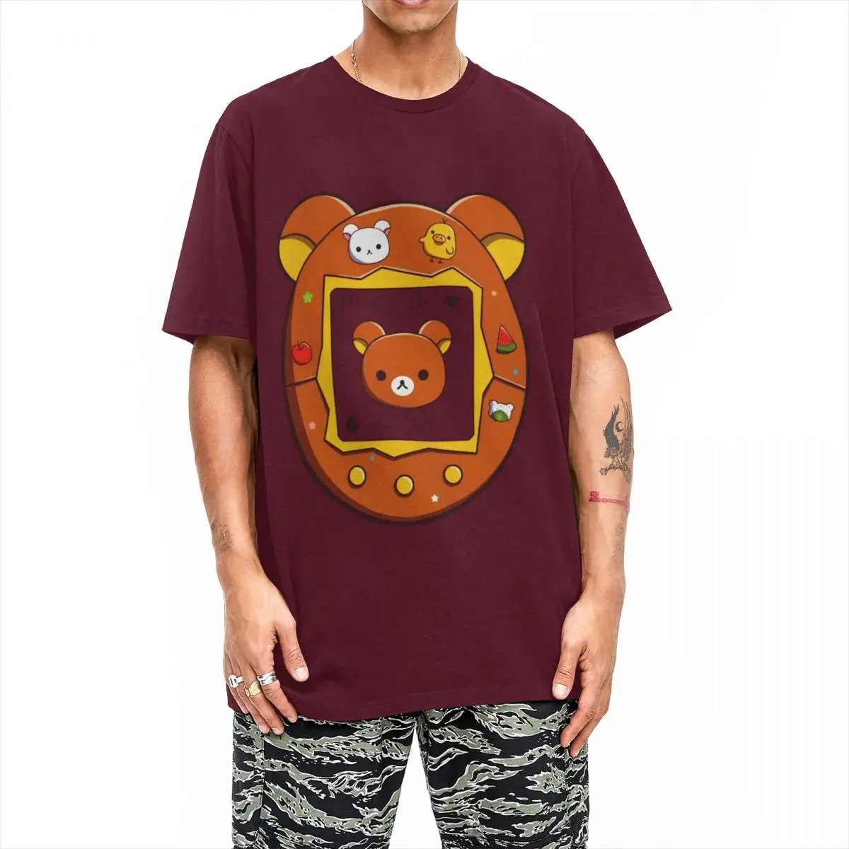 Rilakkuma Tamagotchi T Shirt Men Women's Pure Cotton Vintage T-Shirts Round Neck Animal Bear Tee Shirt Short Sleeve Tops Adult