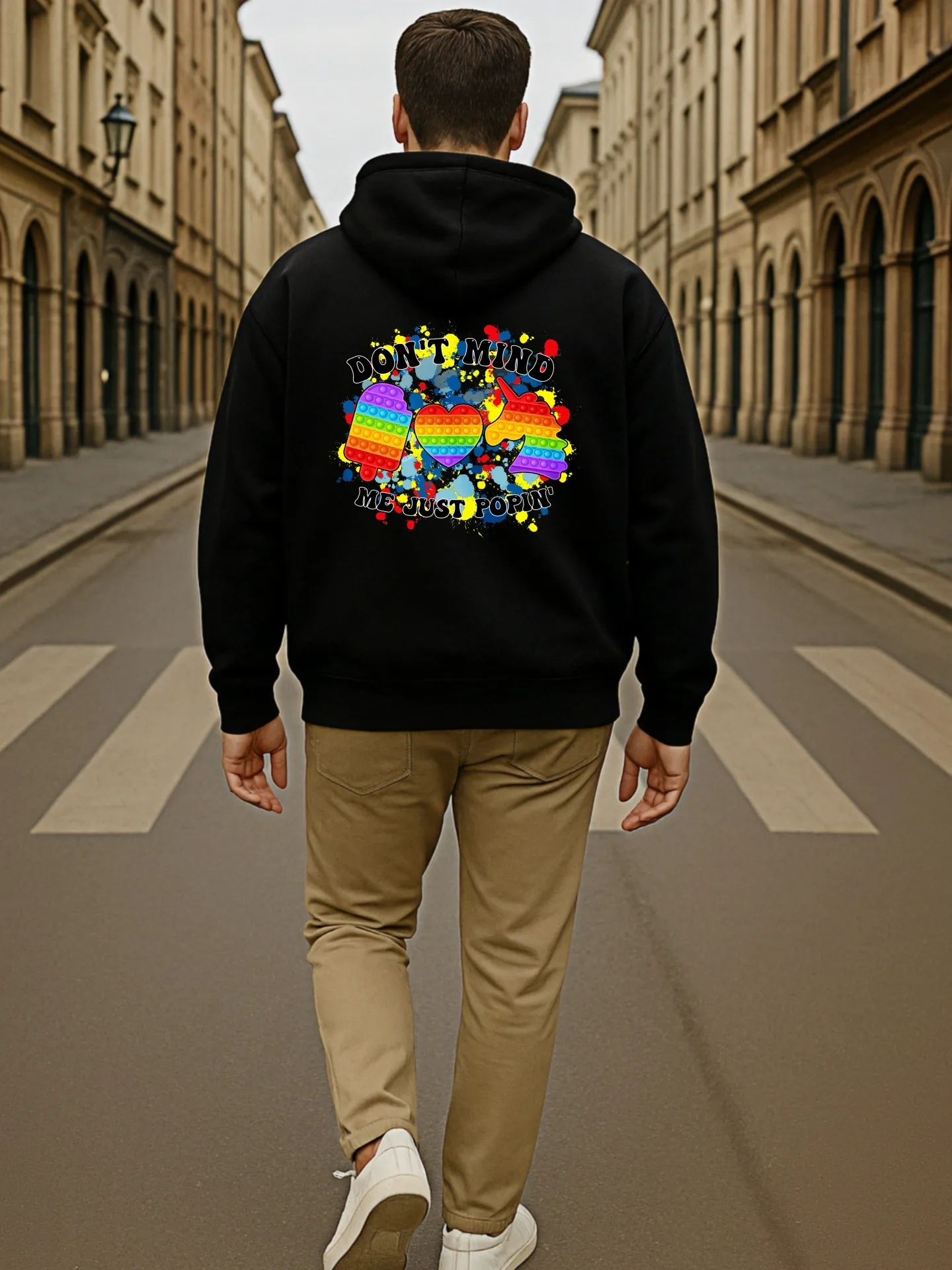 سترة بغطاء للرأس للرجال، سترة كاجوال بغطاء للرأس مطبوعة برسوم كارتونية للرجال، قماش ناعم للارتداء اليومي