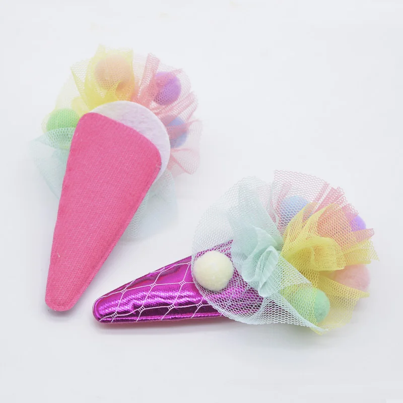 4Pcs Colorful Mesh Chiffon Ball Patches Ice Cream Applique for DIY Clothes Shoes Hat Headwear Hair Clips Decor Accessories