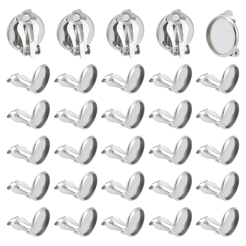 60Pcs Clip-On Earring Findings Flat Back Tray Earring Clips Cabochon Settings Non-Pierced Ear Components Converters