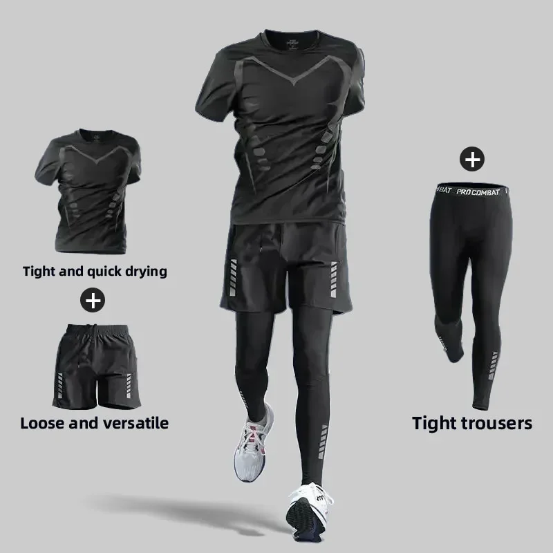 Sportswear set, men's running short-sleeved ice silk summer quick-drying clothes, T-shirt, basketball feather fitness clothes