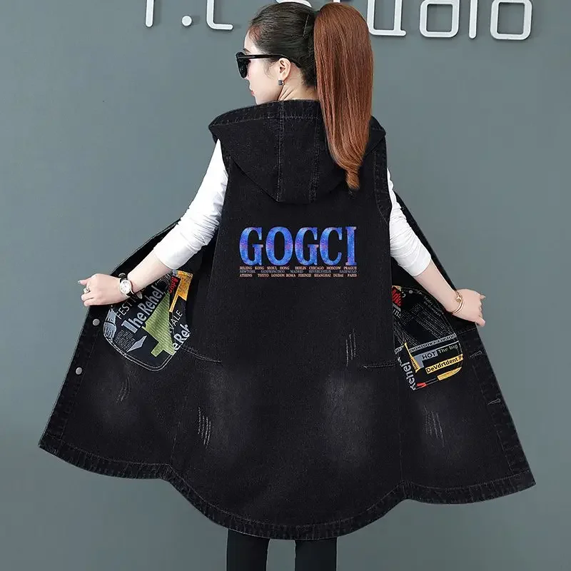 2023 New Fashion Denim Vest For Women Sleeveless Loose splice Long Jeans Jacket Coat Street Hipster Female Clothing 5XL chaleco