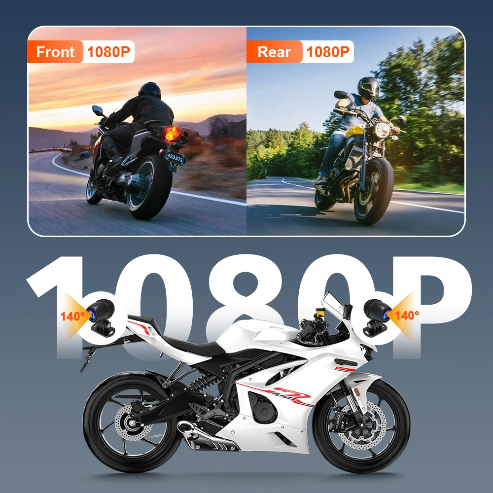 دراجة نارية مزدوجة 1080P بدون شاشة DVR مقاوم للماء 67 عمل كاميرا مسجل الرؤية الأمامية والخلفية دراجة نارية داش كام واي فاي الاتصال الذكي