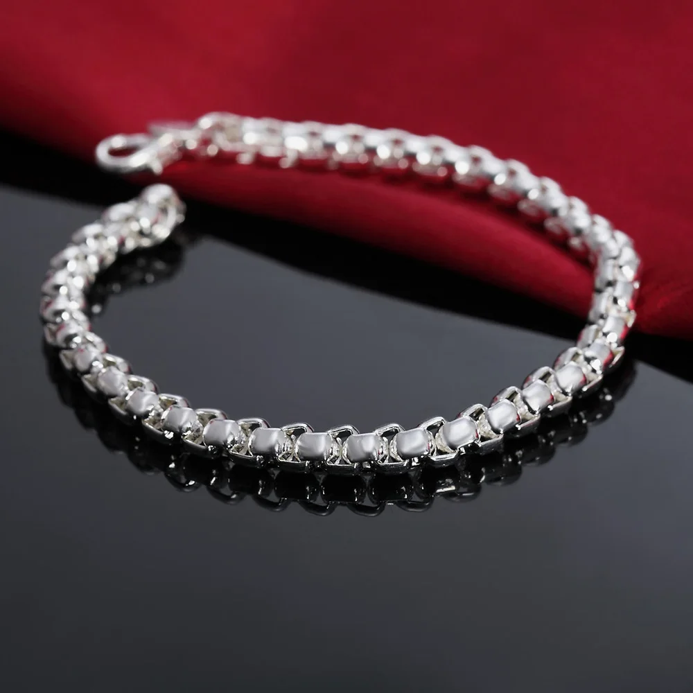 Hot fine 4MM Round lattice chain fashion 925 Sterling Silver Bracelet for woman Wedding party Holiday gift Popular brand jewelry