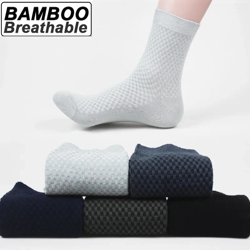 

High Quality 5 Pairs/lot Men Bamboo Fiber Socks Men Breathable Compression Long Socks Business Casual Male Large Size 39-45