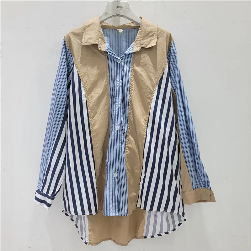 Taant irregular splicing striped shirt jacket women's early autumn new loose lazy style unique casual shirt