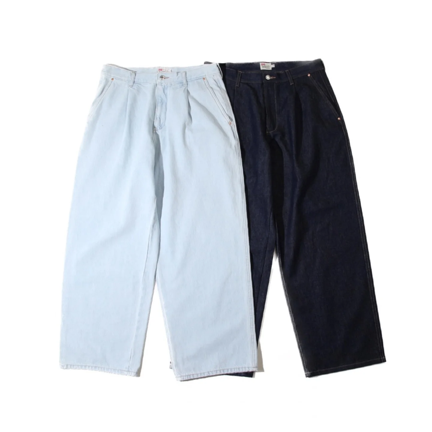 

High density single pleated loose jeans straight Japanese nine-point pants