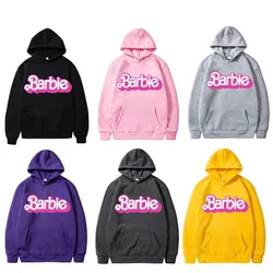 Autumn New Barbie Letter Print Anime Kawaii Long Sleeved Hooded Sweatshirt European American Casual Couple Comfortable Top Gift