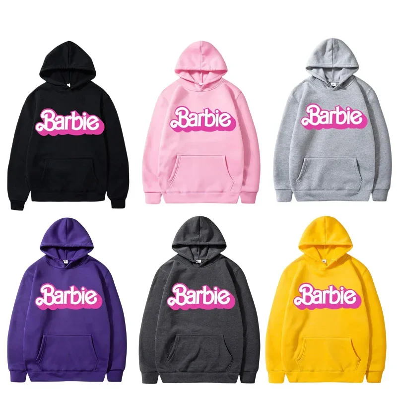 Autumn New Barbie Letter Print Anime Kawaii Long Sleeved Hooded Sweatshirt European American Casual Couple Comfortable Top Gift