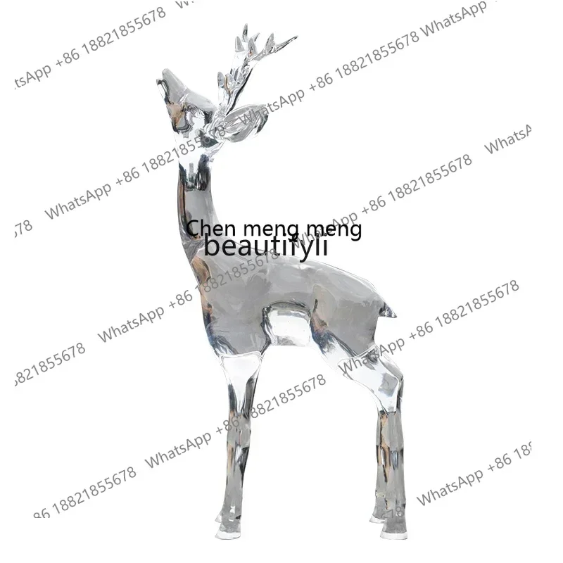 G153 S Hotel Lobby Sales Office Floor Big Decorations Abstract Animal Transparent Resin Sika Deer Sculpture Decoration Customiza