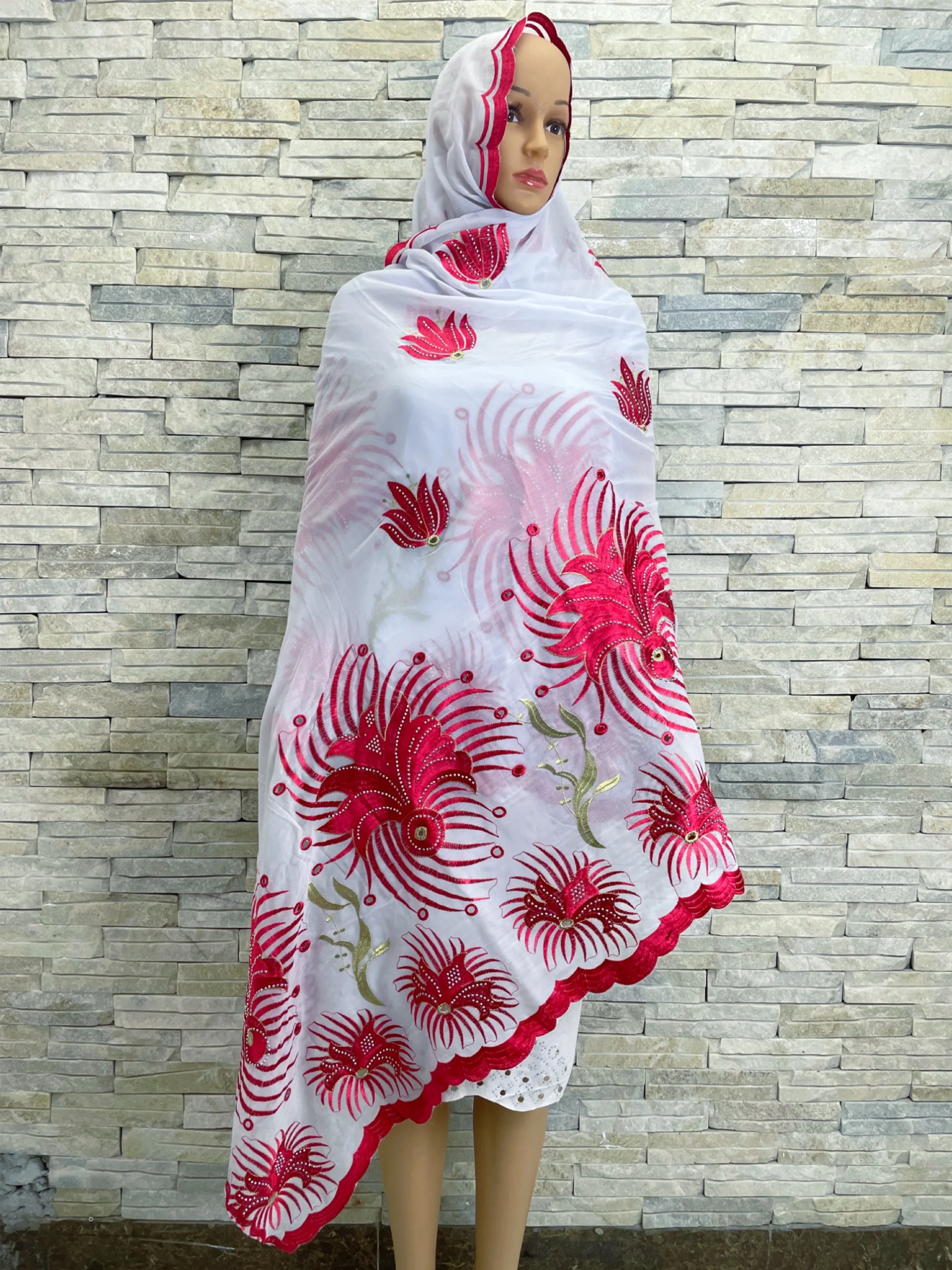 2023 New Dubai Scarf Muslim Women African 100% Cotton Punching Hijab Islam Spring Pashmina Turban Headscarf Embroidery Shawls