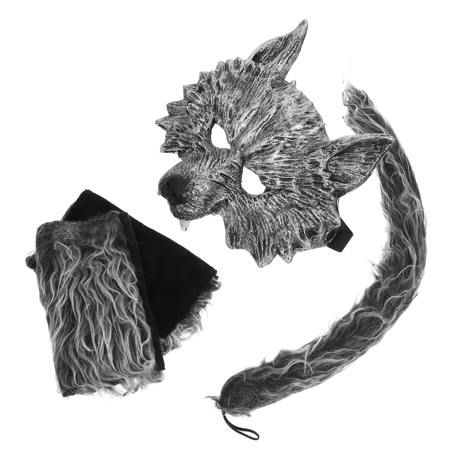 1 conjunto de fantasia de lobo, kit de cosplay elegante, fantasia de halloween, máscara completa de lobo, luvas de cauda, adereço, máscara decorativa