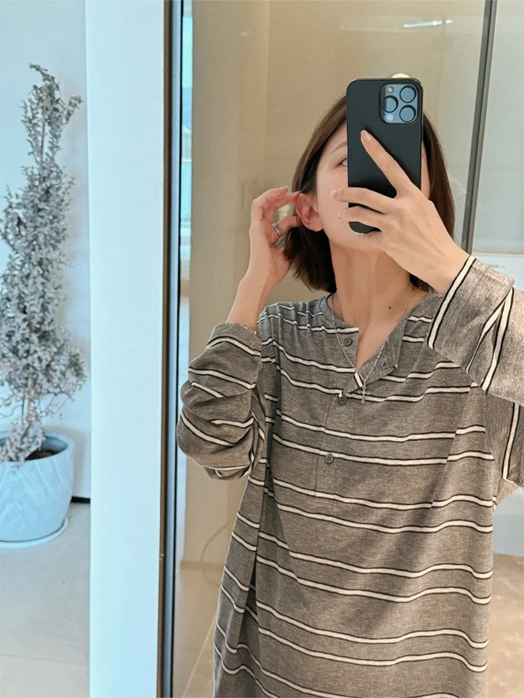 

Легкая драпированная футболка Ele Long Sve в полоску с защитой от солнца, цветными блоками, эффектом похудения, из смесового хлопка и полиэстера