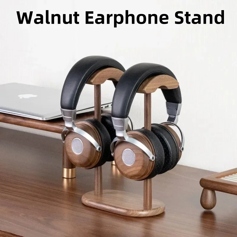 

Head Mounted Large Wood Solid Stand Ear Walnut Headphone Stand Solid Wood Double Ear Hanger Creative Headphone Display Storage