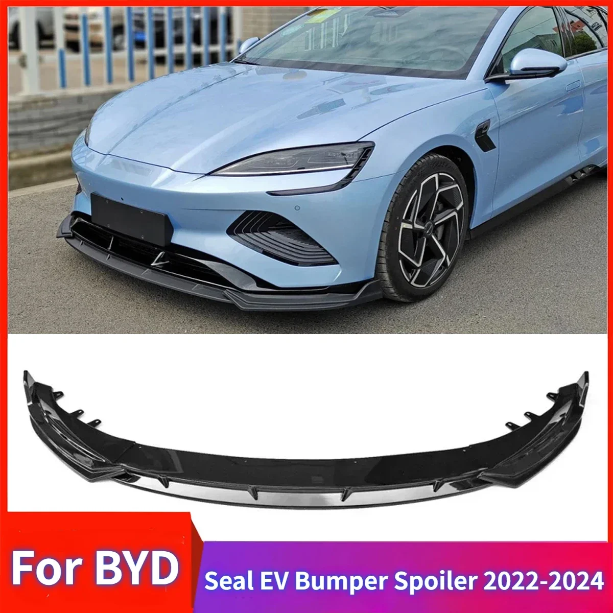 Cer Front Bumper Splitter lip for BYD Seal EV 2022-2024 Car lower Guard Protector Cover Body Kit Skirts Accessories Glossy Black