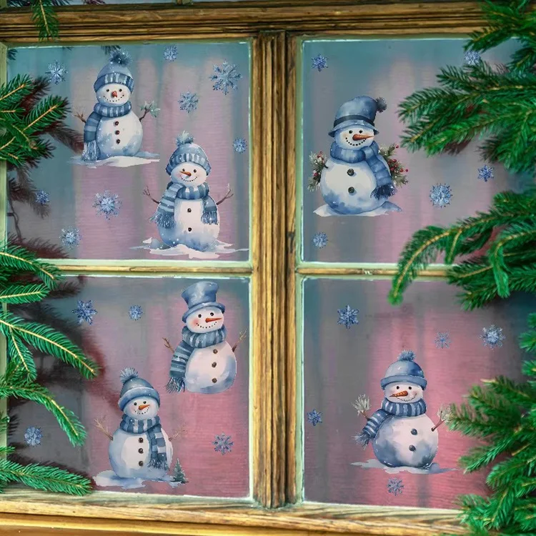 Weihnachts-Schneemann-Schneeflocken-Wandaufkleber Neujahrs-Glasfenster-Dekor-Aufkleber Schaufenster-Tür-Raumdekoration Selbstklebende Wandtattoos – Detail 4