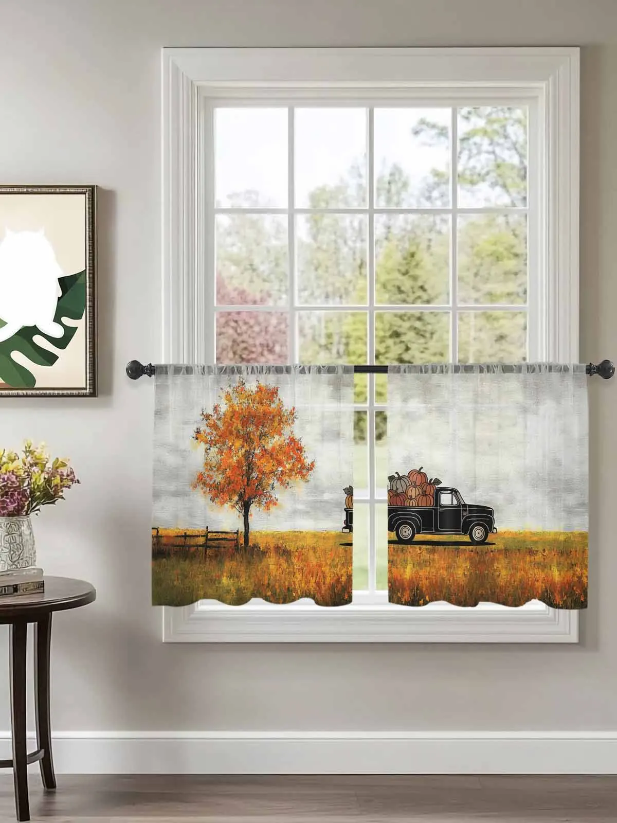 

Vintage Pumpkin Harvest Truck Fall Tulle Curtains For Bedroom Children Living Room Decor Sheer Curtains