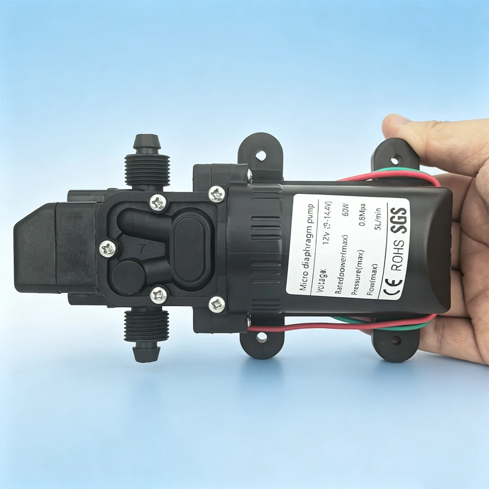 DC12V 60W 120PSI 5L/MIN Agricultural Electric Water Pump Black Micro High Pressure Diaphragm Water Sprayer Car Wash