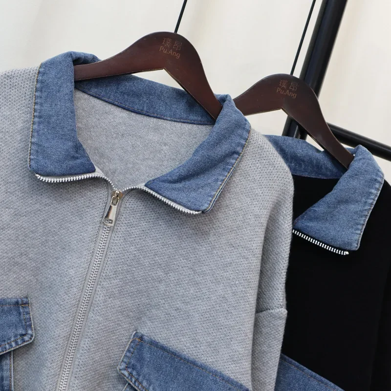 Women Denim Sweater 2024 Cardigan Kintted Button Loose Spring Autumn Vintage Winter Streetwear Y2k Jumper Coat Cardigans