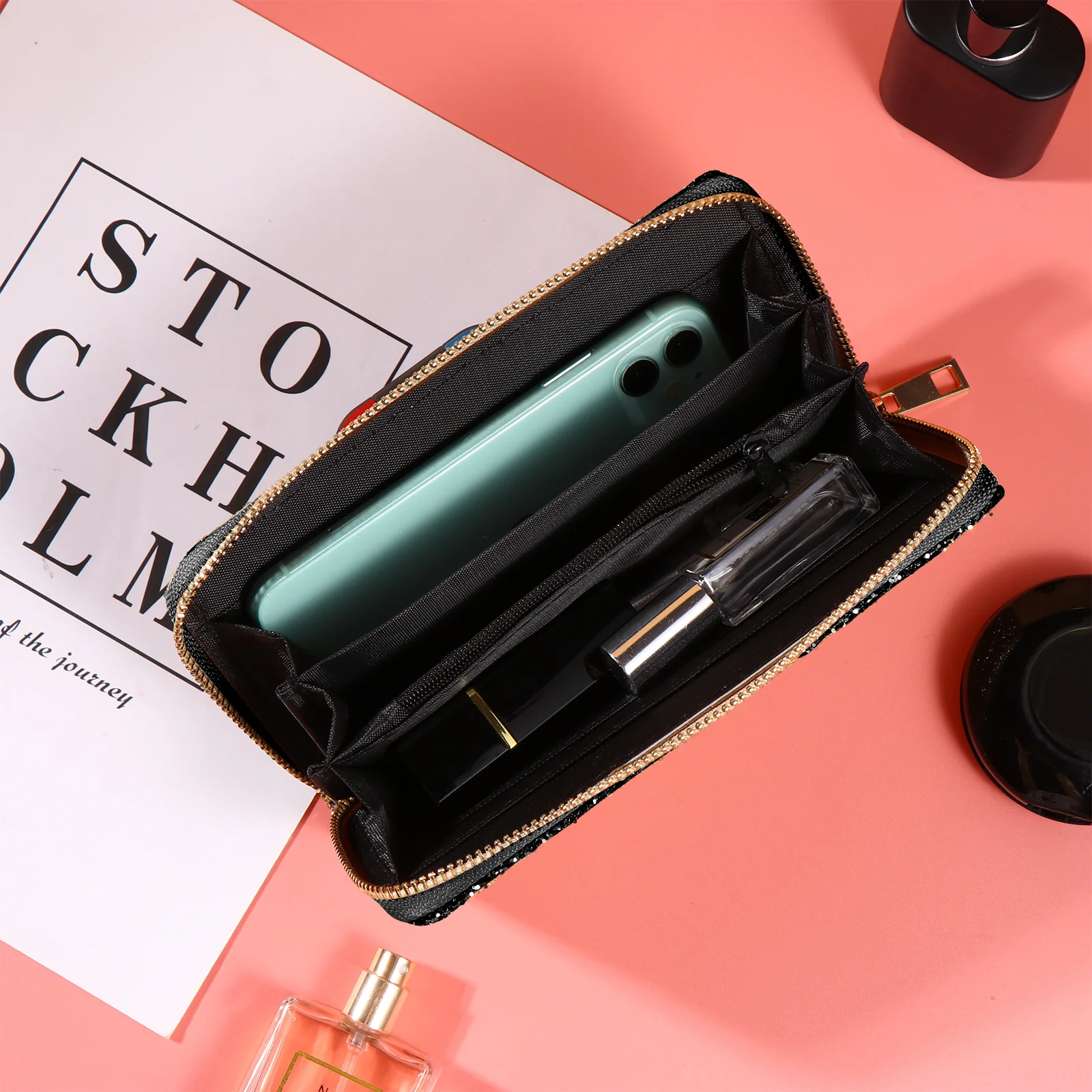 

Creative Lady Wallet Stylish Shiny Women Purse Zippered Handbag Durable Exquisite Organize Cards Cash Credit Card Small Items