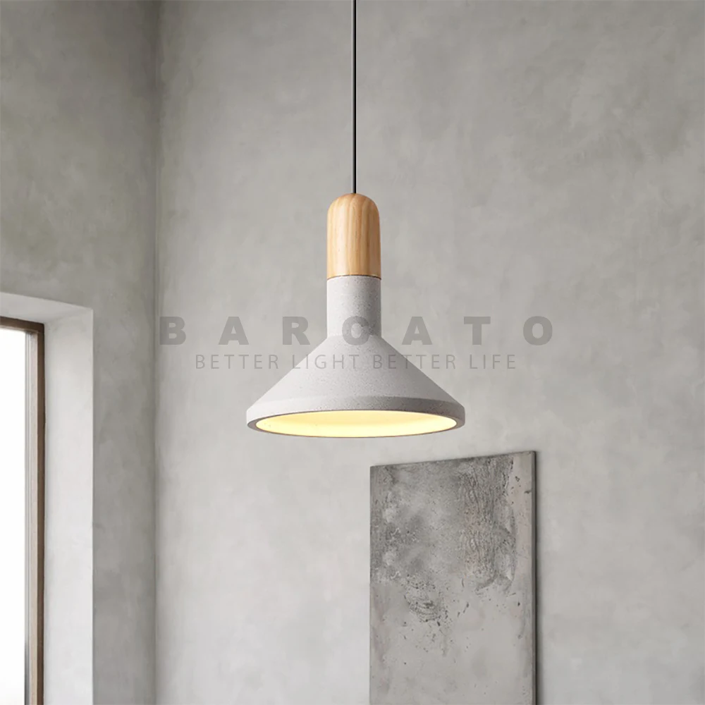 Imagem -02 - Coreano Cimento Lâmpada Loft Pendurado Pingente Industrial Lustre Droplight Art Studio Madeira Concreto Luz Cimento Sombra Cinza