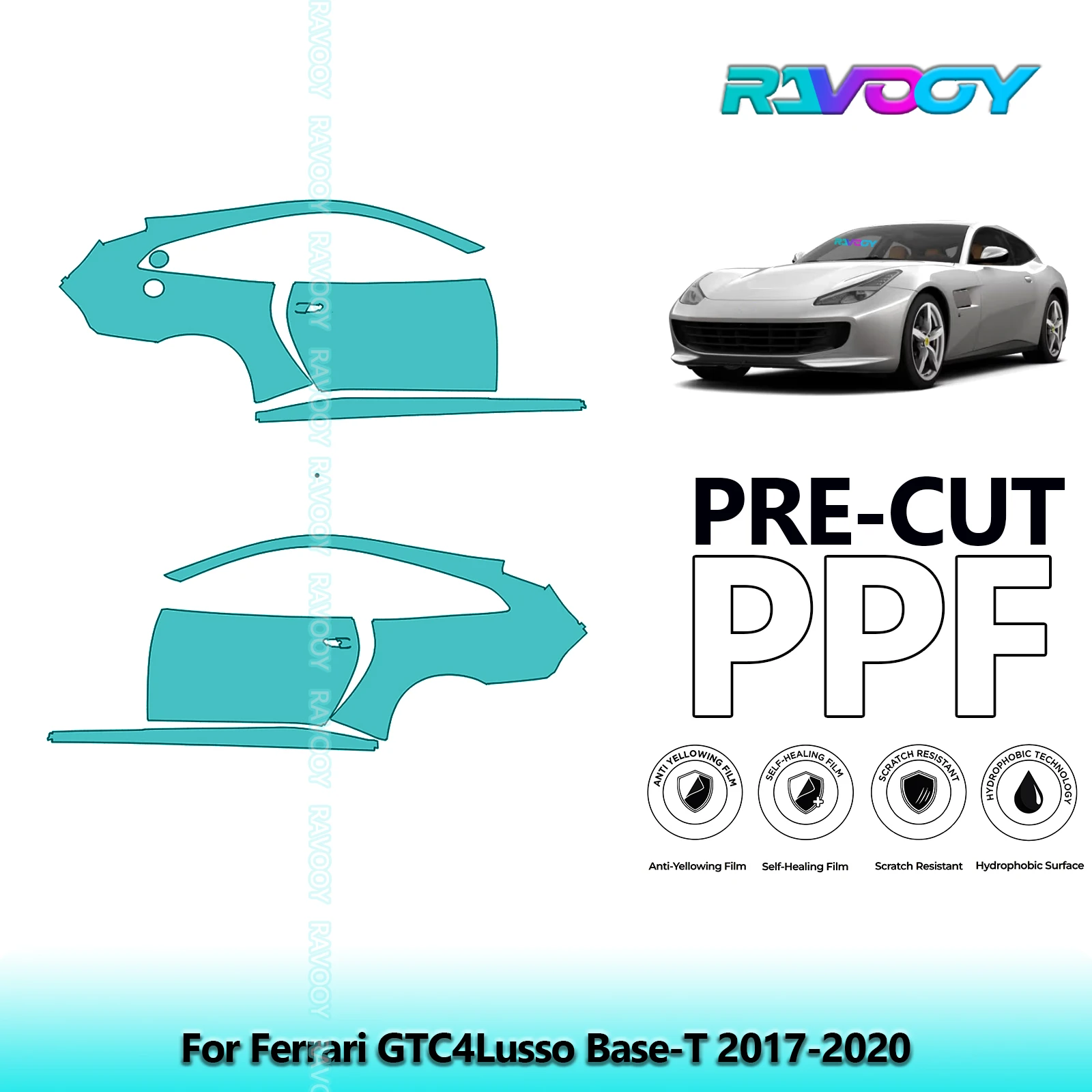 

For Ferrari GTC4Lusso Base-T 2017-2020 8.5mil Clear Matte Pre-Cut PPF Door & A/B Pillar Kit TPU Paint Protection Film Set