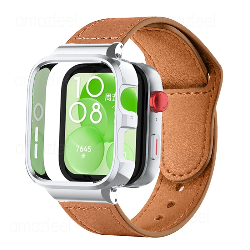 Correa de cuero para Huawei Watch Fit 3, correa de reloj para huawei Watch fit 3, pulsera huawei fit3, carcasa protectora de Metal