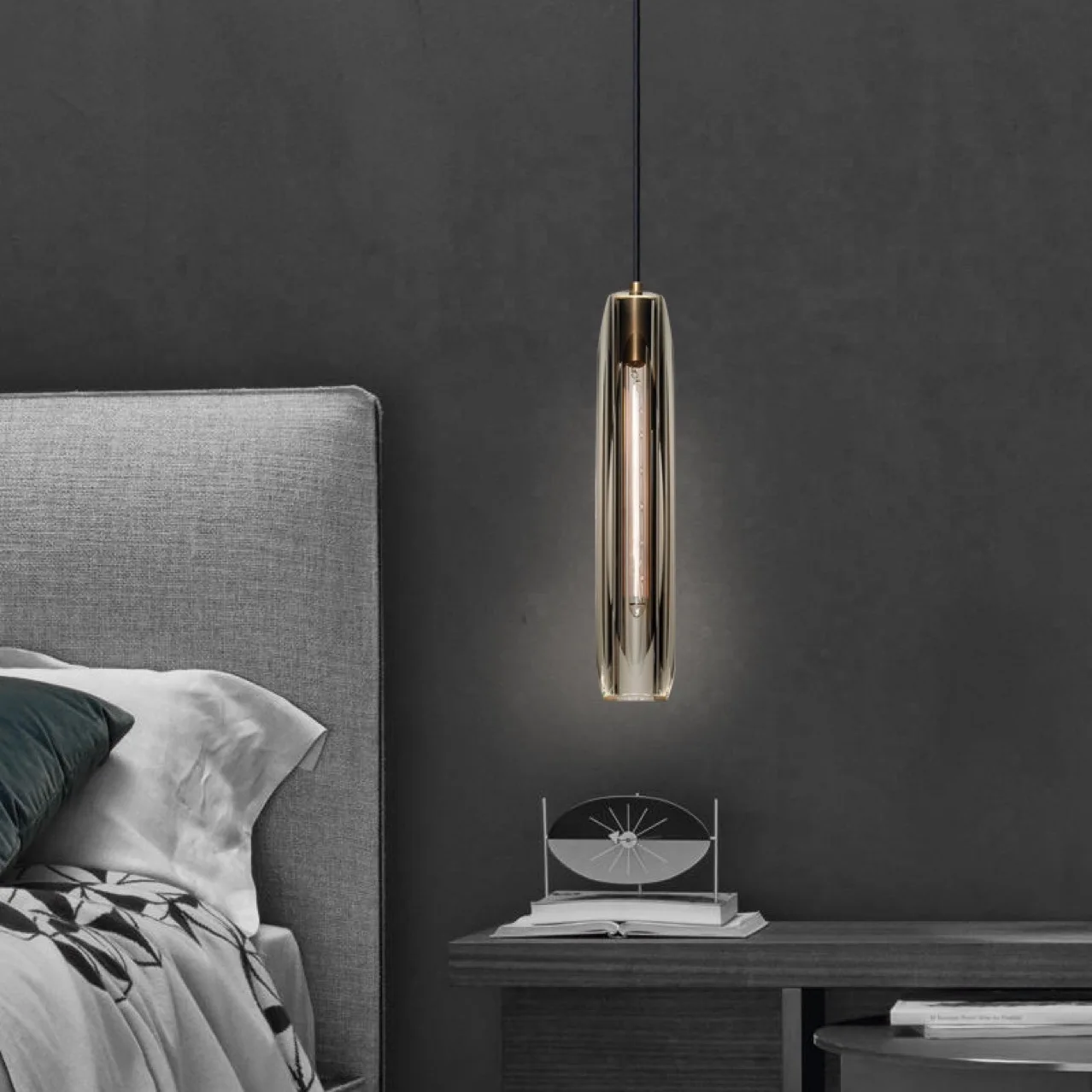 New Postmodern Minimalist Bedroom Bedside Glass Long Pendant Lamp Villa Restaurant Island Bar Copper Hanging Light