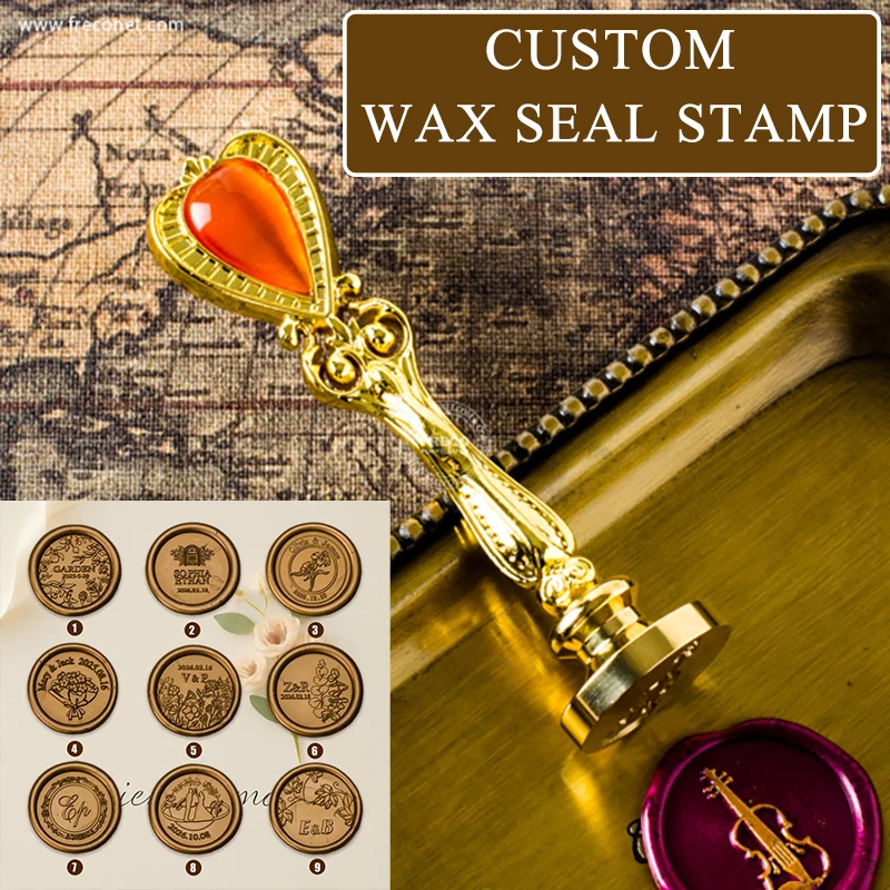 

Customize Logo Personalized Image Custom Wedding Invitation Initials Date Letter for 3cm Wax Seal Stamp Magic Golden Handle