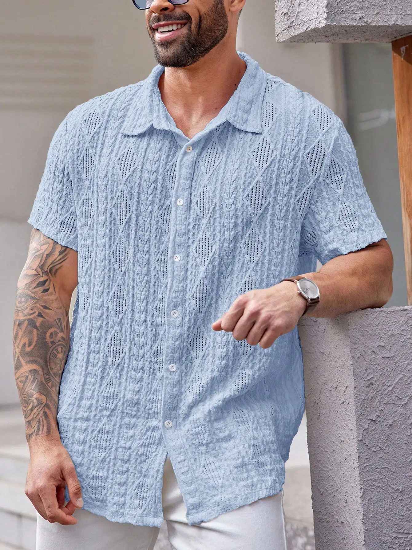 

Knitted Casual Short Sleeve Shirt Men