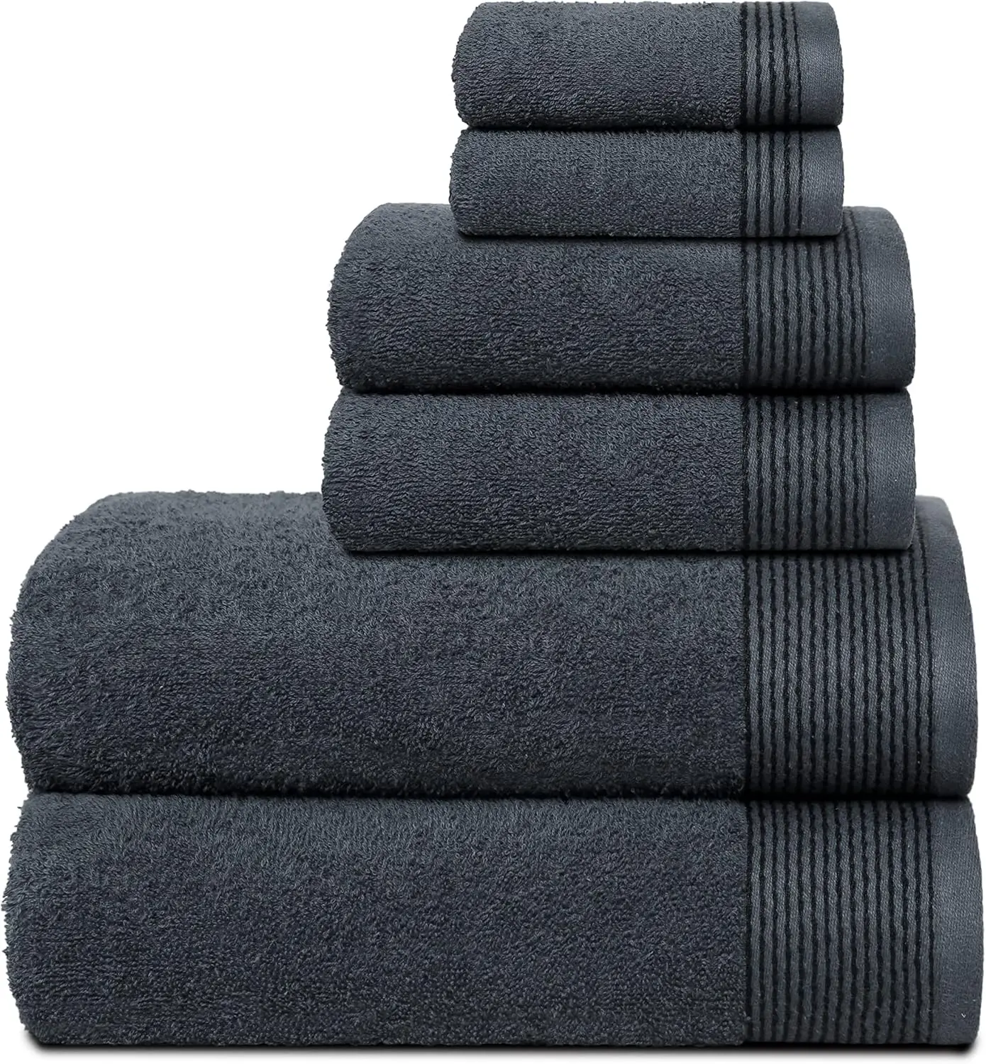 

100% Cotton Ultra Soft 6 Pack Towel Set, Contains 2 Bath Towels 28x55 Inch, 2 Hand Towels 16x24 Inch & 2 Washcloths 12x12 Inch, Compact Lightweight & Highly Absorbant - Charcoal Grey