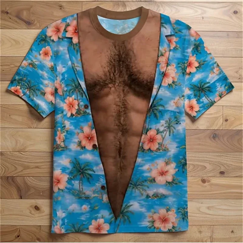 Funny Mens 3D Muscle Chest Print T Shirt Biker Vest Illusion Short Sleeve Tee Funny Streetwear Summer Casual Top Male Shirts