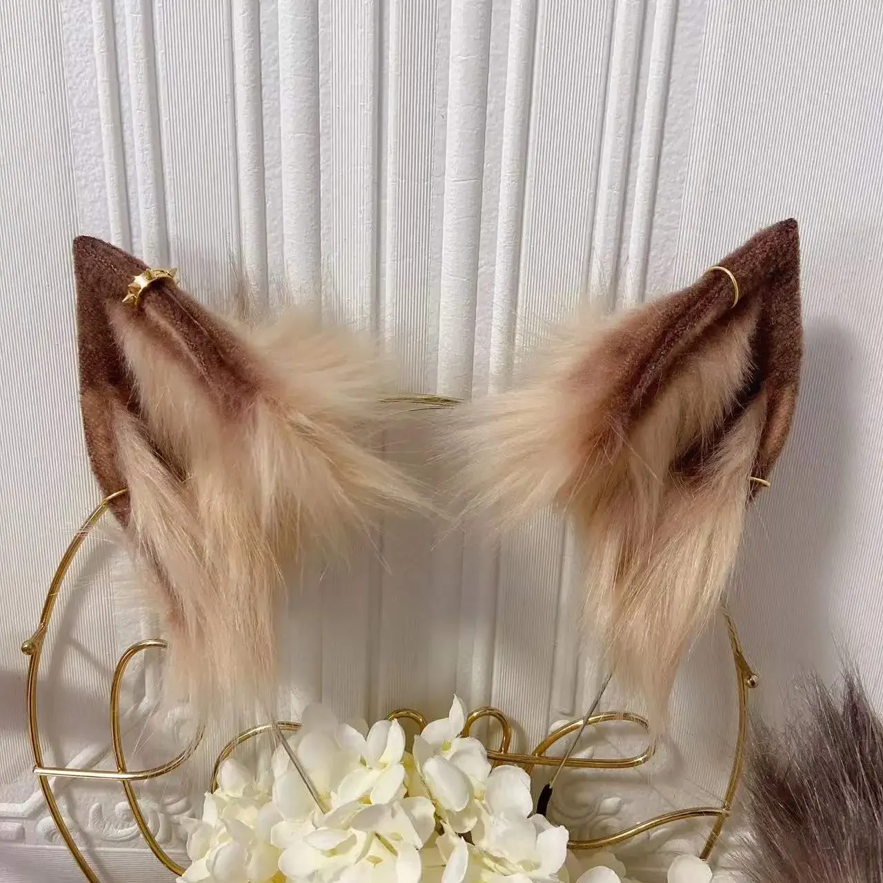Copricapo per capelli con orecchio di lupo marrone fatto a mano personalizzato, anime, bestia, coda di orecchio, animale, lupo, gatto, volpe, per cosplay di Halloween