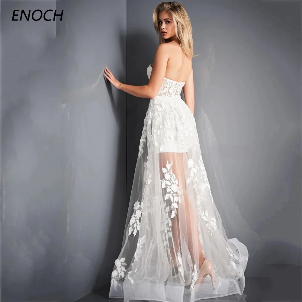 ENOCH-vestido De noche De corte en A para mujer, traje moderno sin tirantes con apliques De encaje, sin mangas, Espalda descubierta, con cremallera, ilusión, nuevo