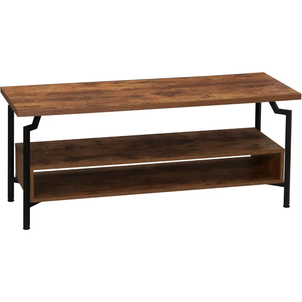 

Crown TV Stand with Rectangular Storage Compartment Rustic Hickory Wood Grain and Black Metal